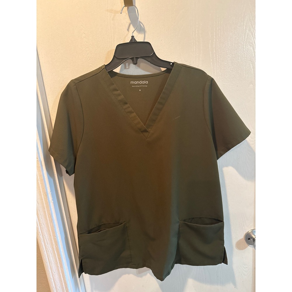 Mandala Women's V-Neck Scrub Top, Jogger Pant, and Jacket in Olive Green